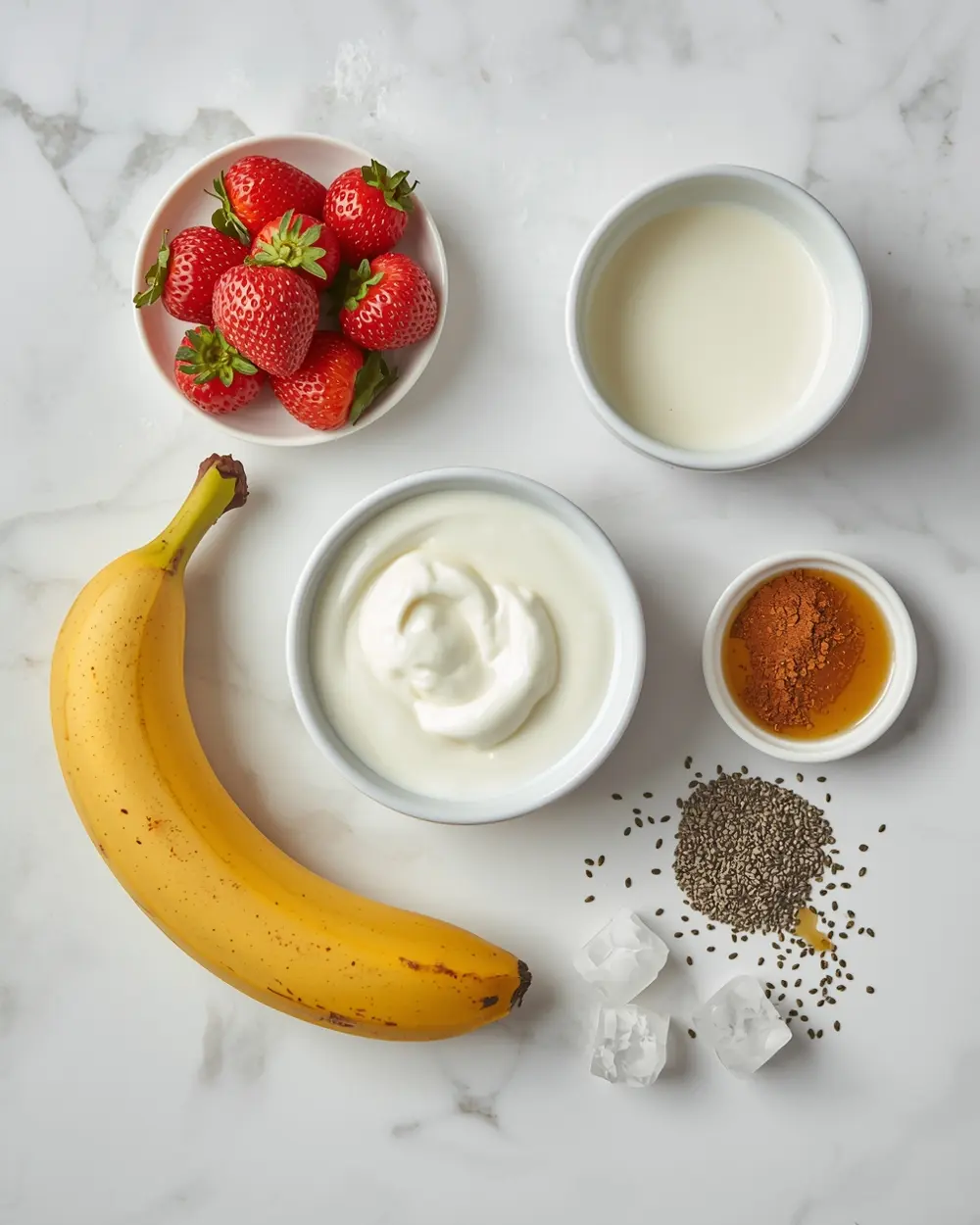 Ingredients for strawberry banana smoothie