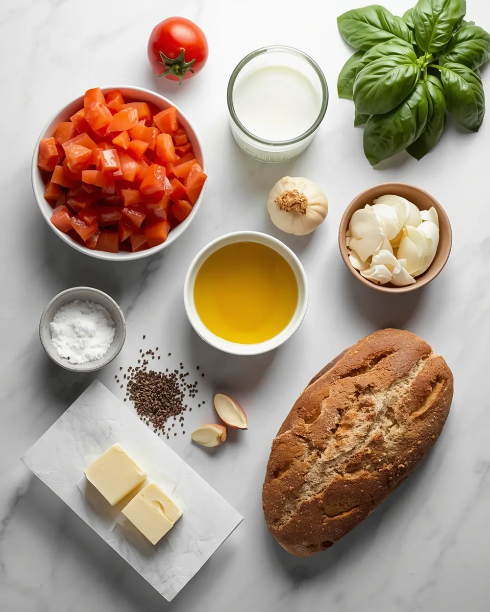 Ingredients for tomato basil soup