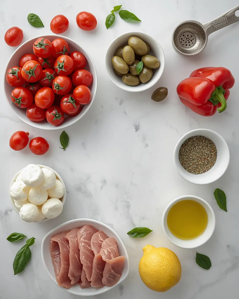 Ingredients for antipasto skewers olives