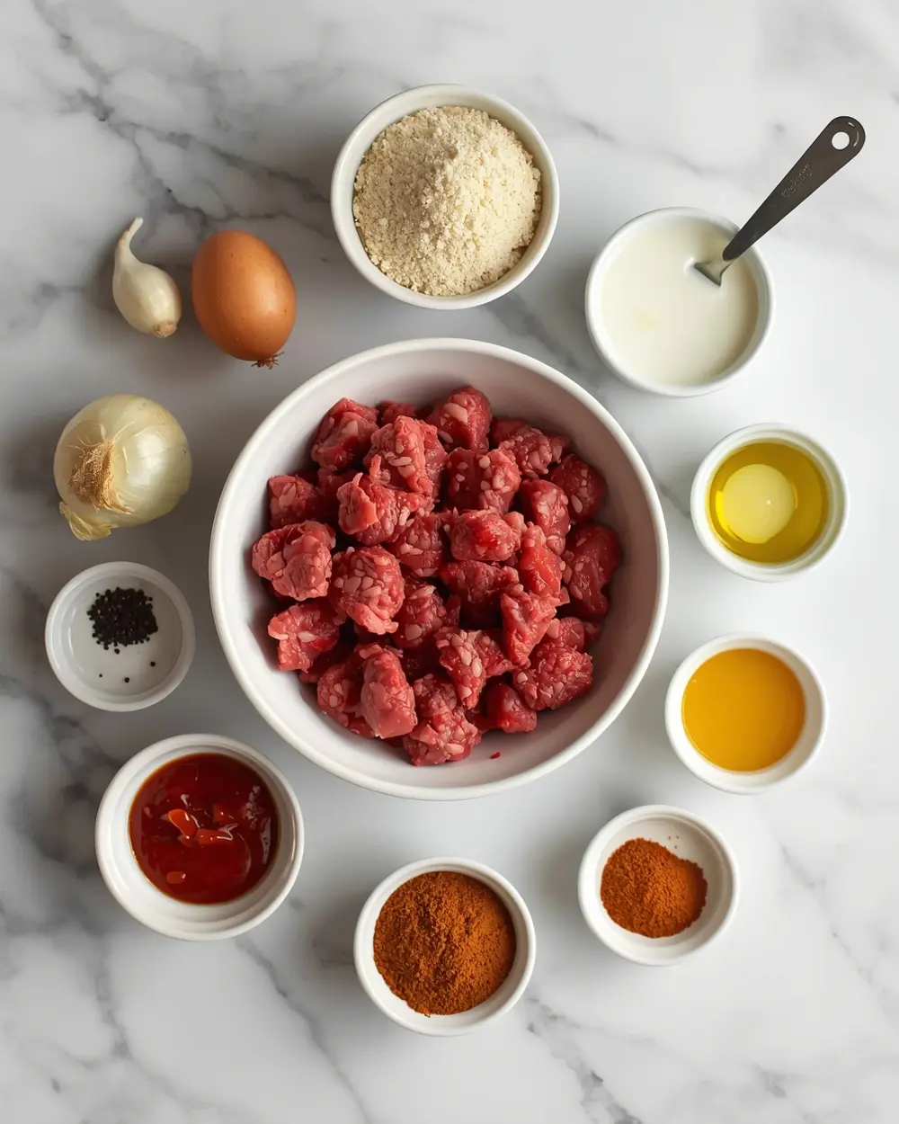 Ingredients for beef cocktail meatballs BBQ