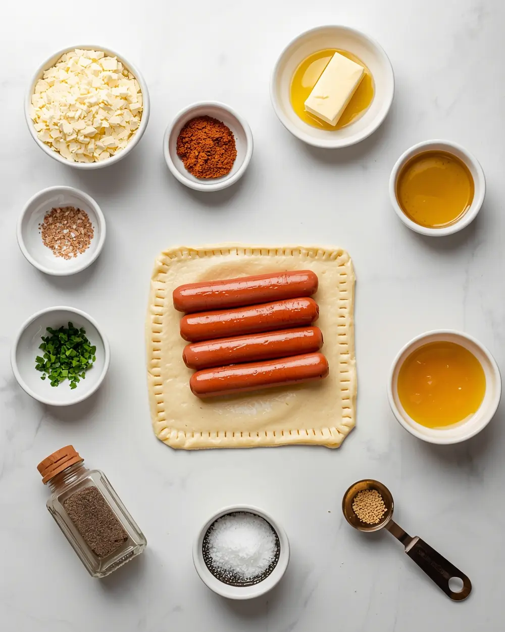 Ingredients for beef franks pigs in blanket