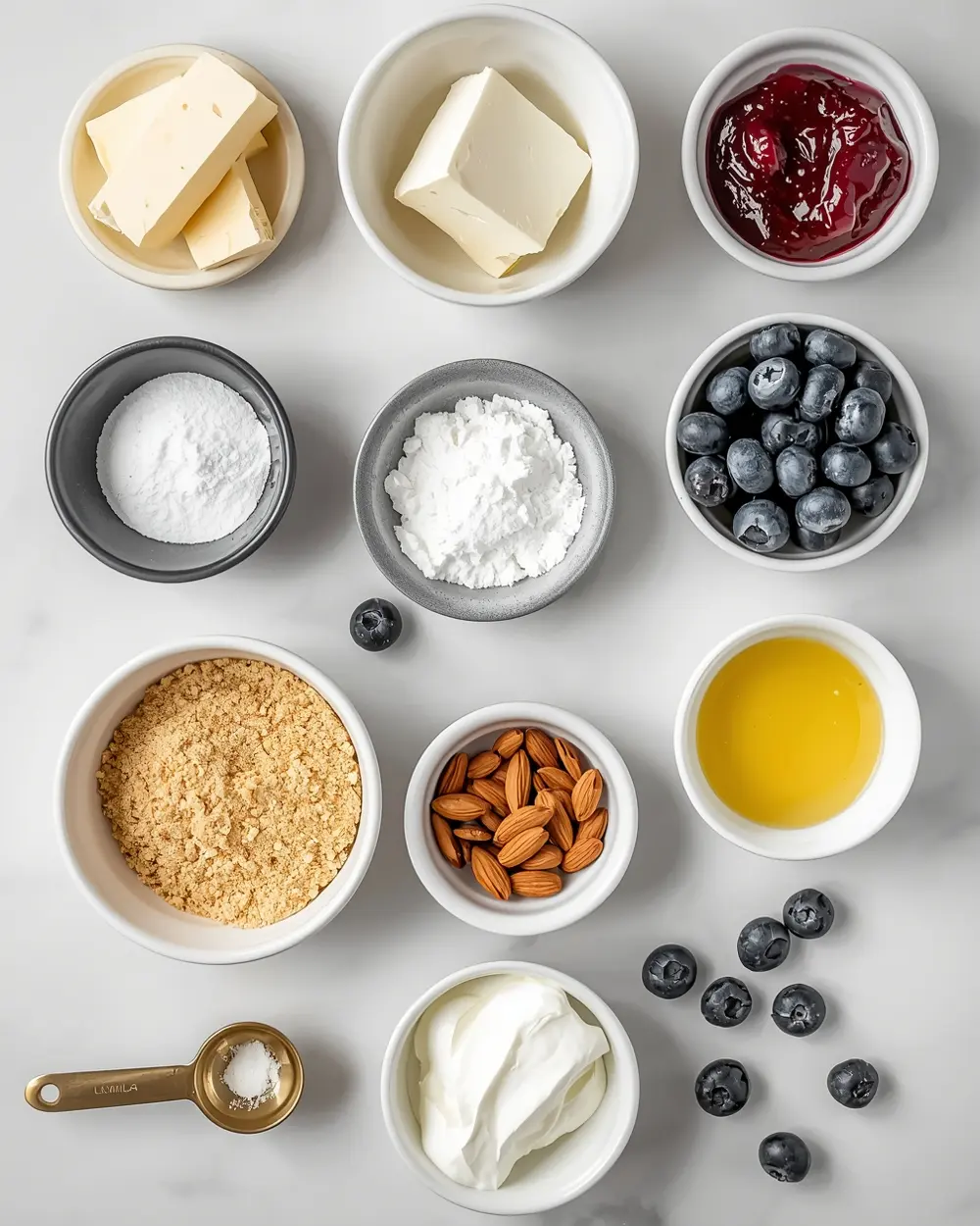Ingredients for blueberry cheesecake bars no bake