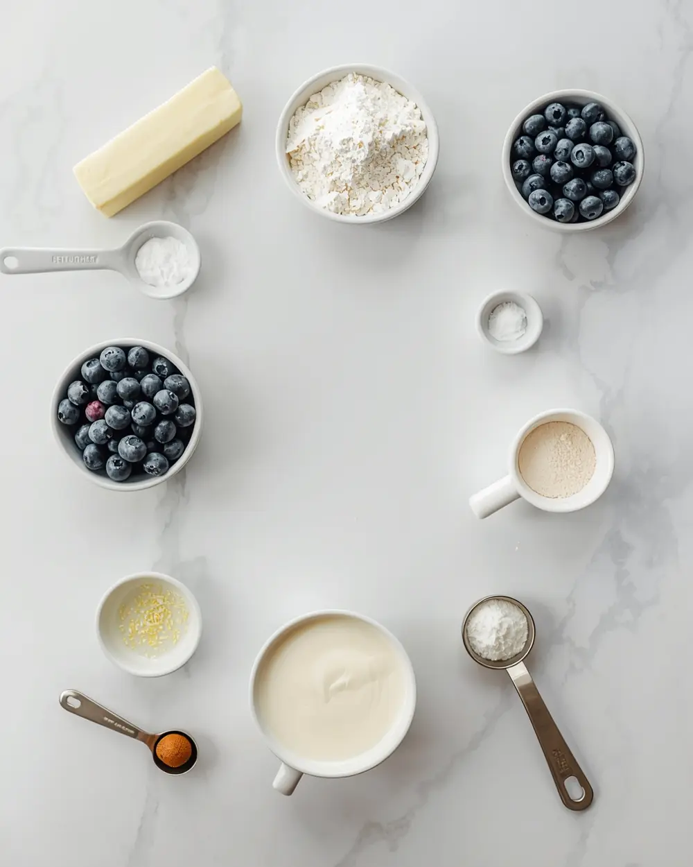 Ingredients for blueberry lemon pound cake
