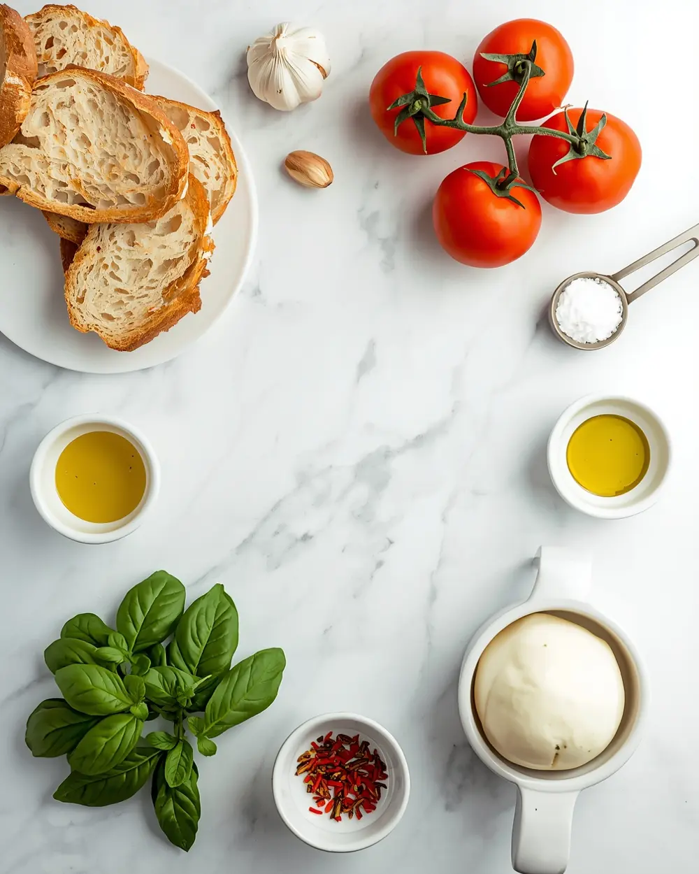 Ingredients for bruschetta heirloom tomato basil
