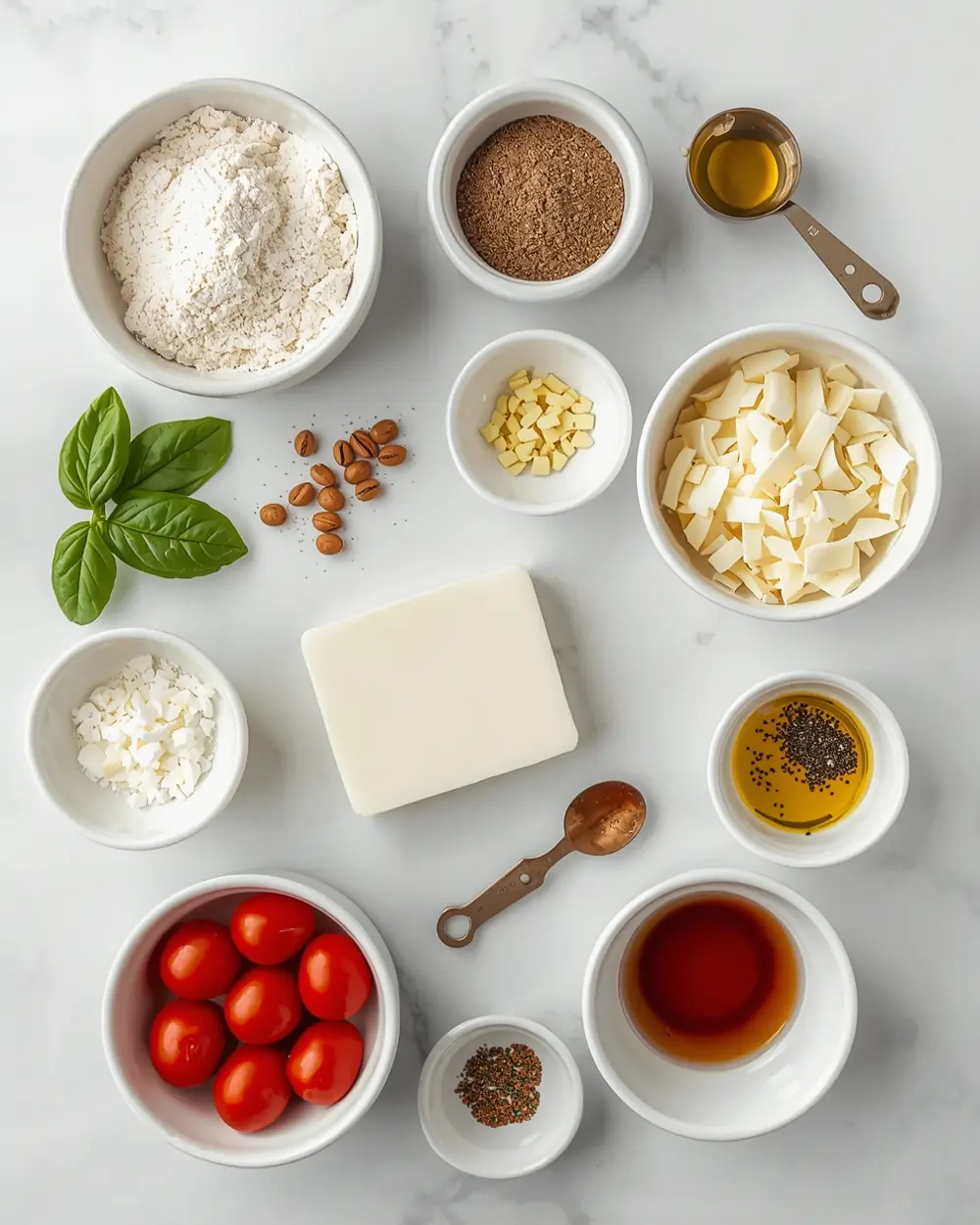 Ingredients for caprese flatbread balsamic