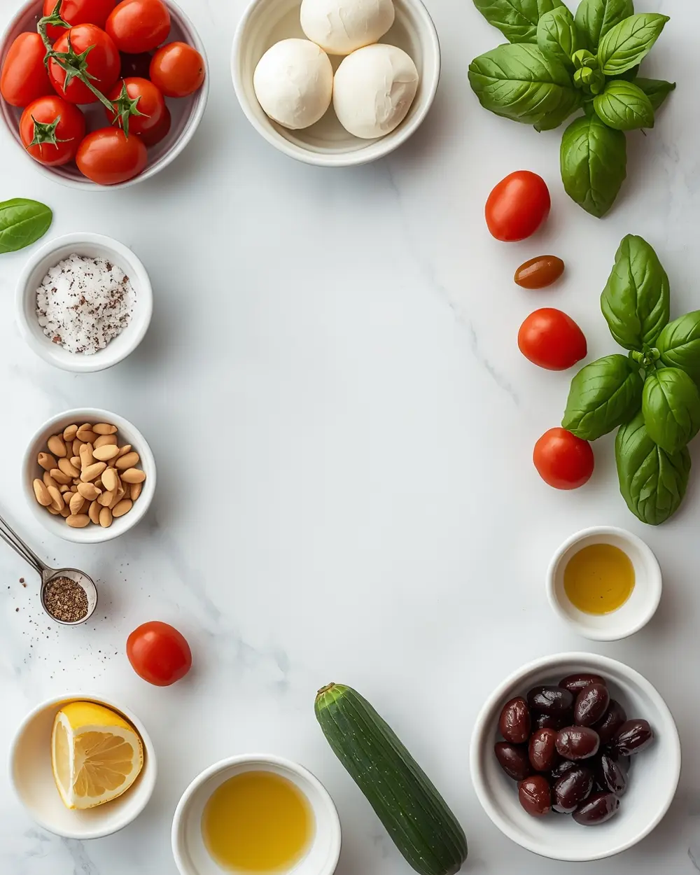 Ingredients for caprese skewers balsamic glaze