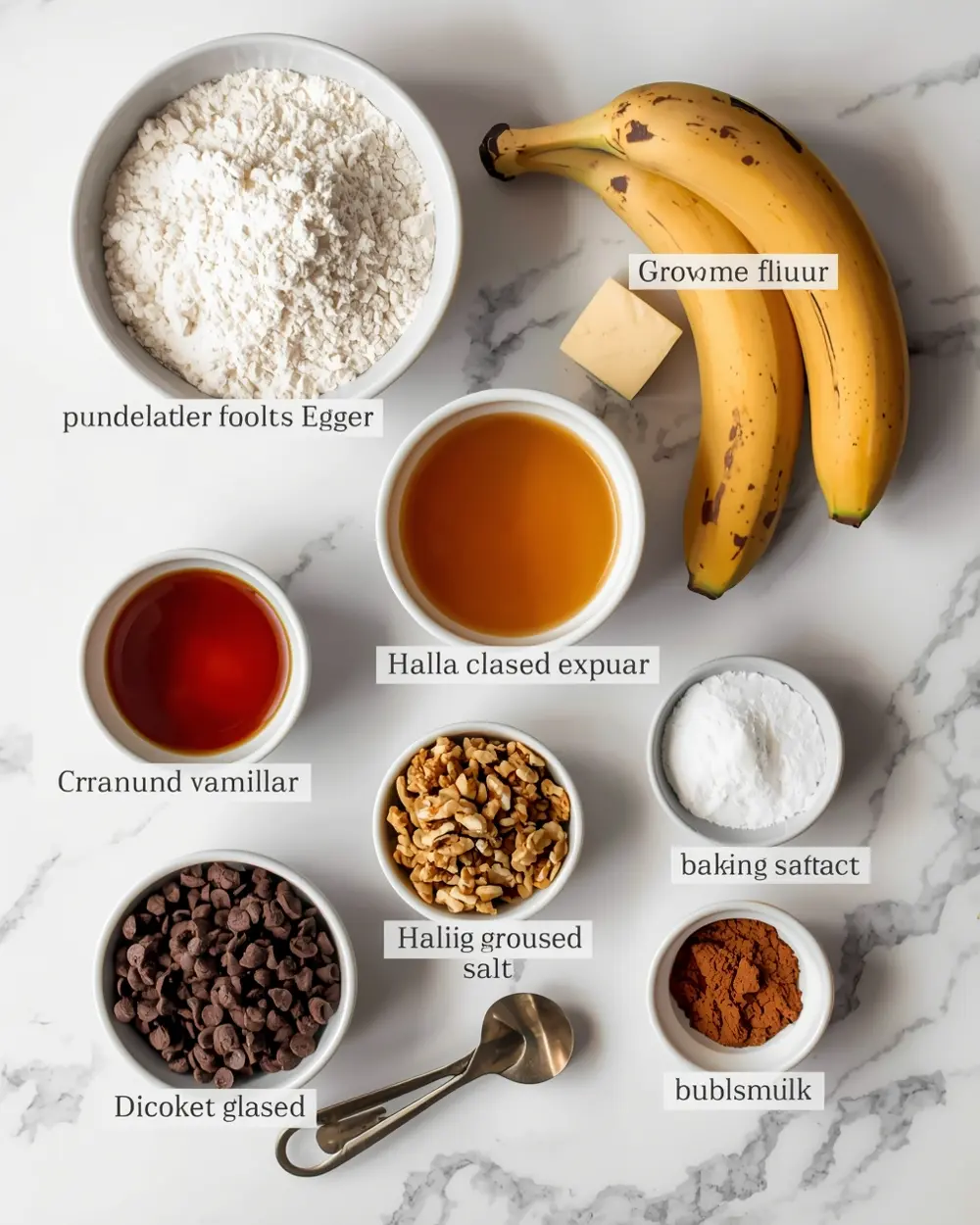Ingredients for chocolate chip banana bread