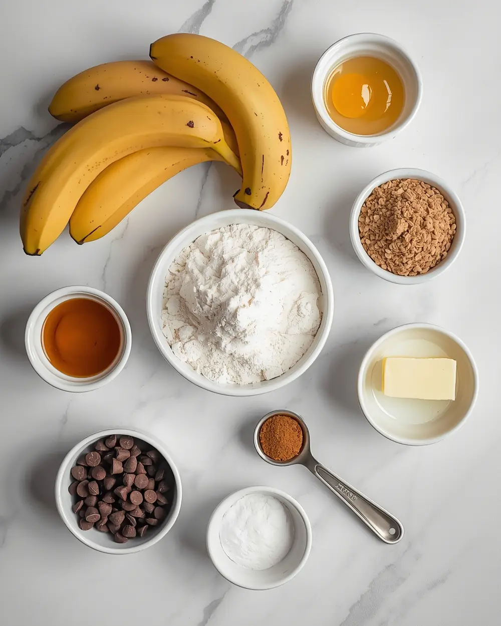 Ingredients for chocolate chip banana bread