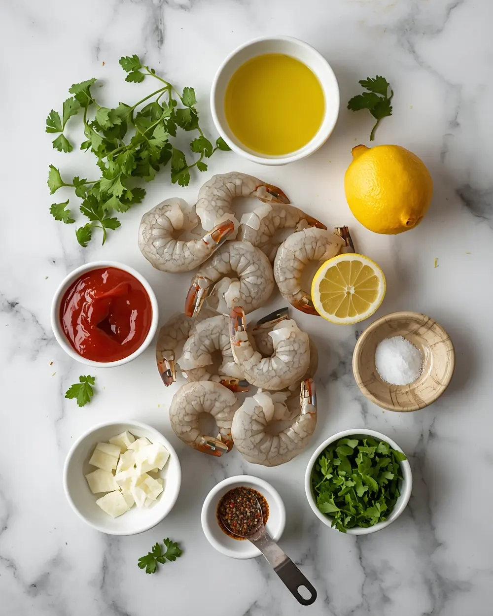 Ingredients for classic shrimp cocktail