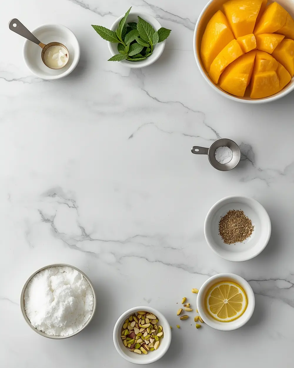 Ingredients for fresh mango sorbet summer