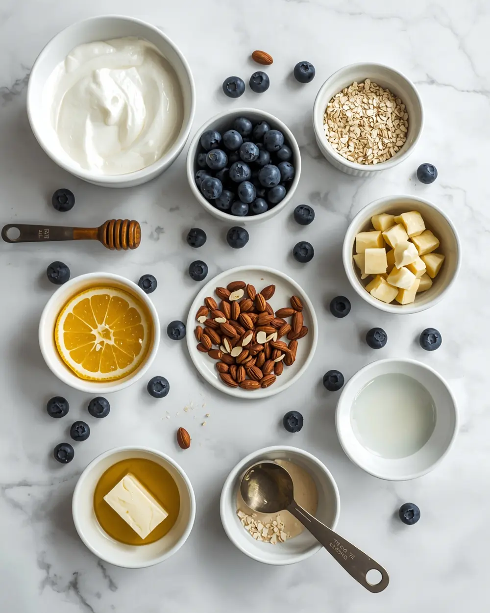 Ingredients for frozen blueberry yogurt bark