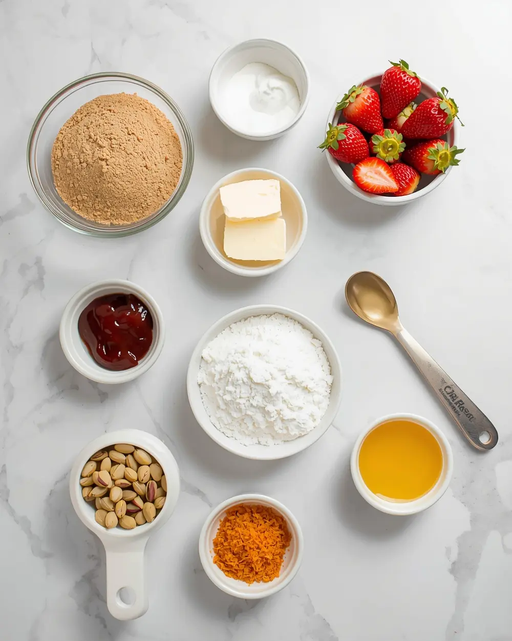Ingredients for frozen strawberry cheesecake bites