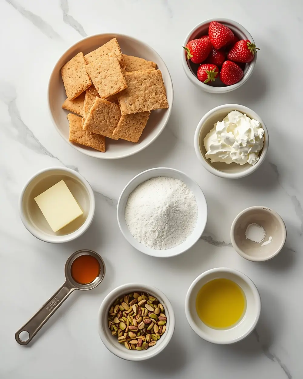 Ingredients for frozen strawberry cheesecake bites