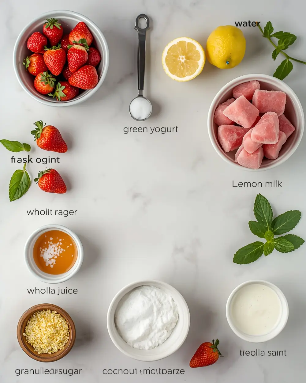 Ingredients for frozen virgin strawberry pops