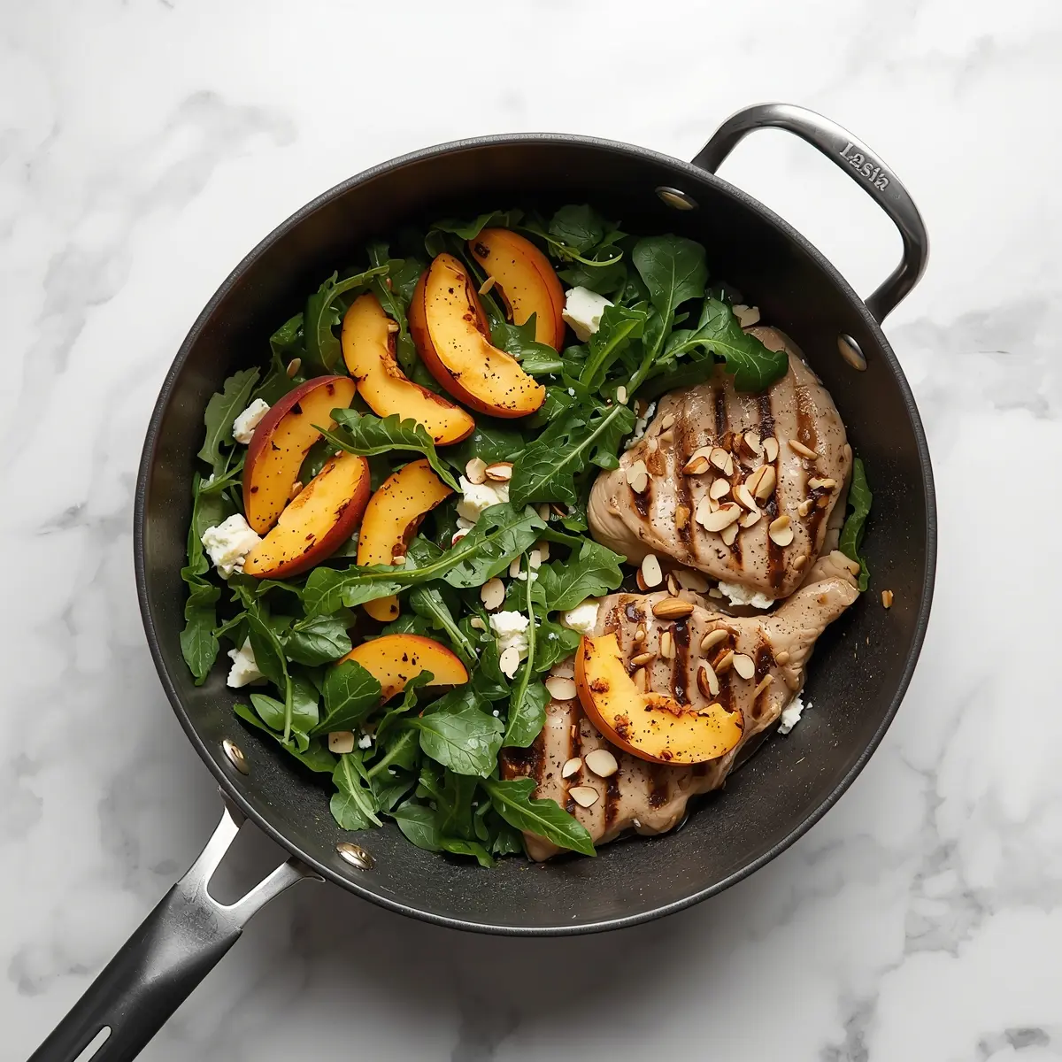 Cooking instructions for grilled peach arugula salad