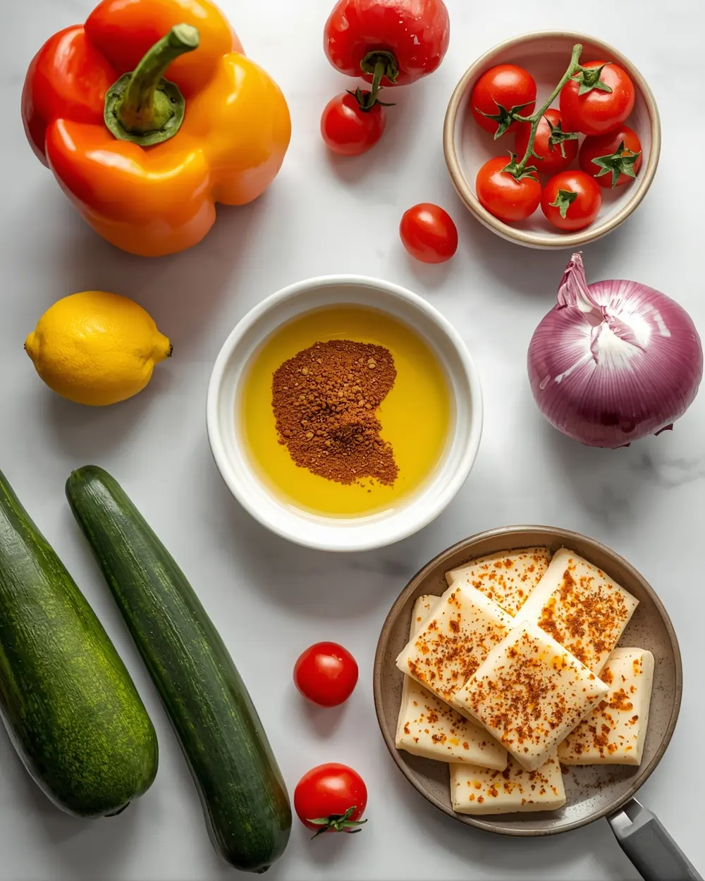 Ingredients for grilled vegetable skewers