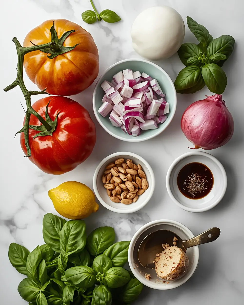 Ingredients for heirloom caprese salad elegant