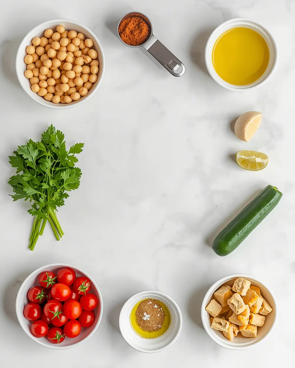 Ingredients for homemade hummus entertaining platter