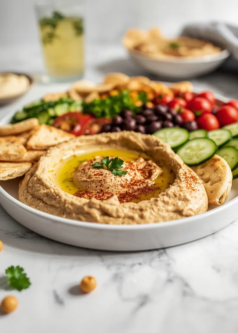 homemade hummus entertaining platter ready to serve