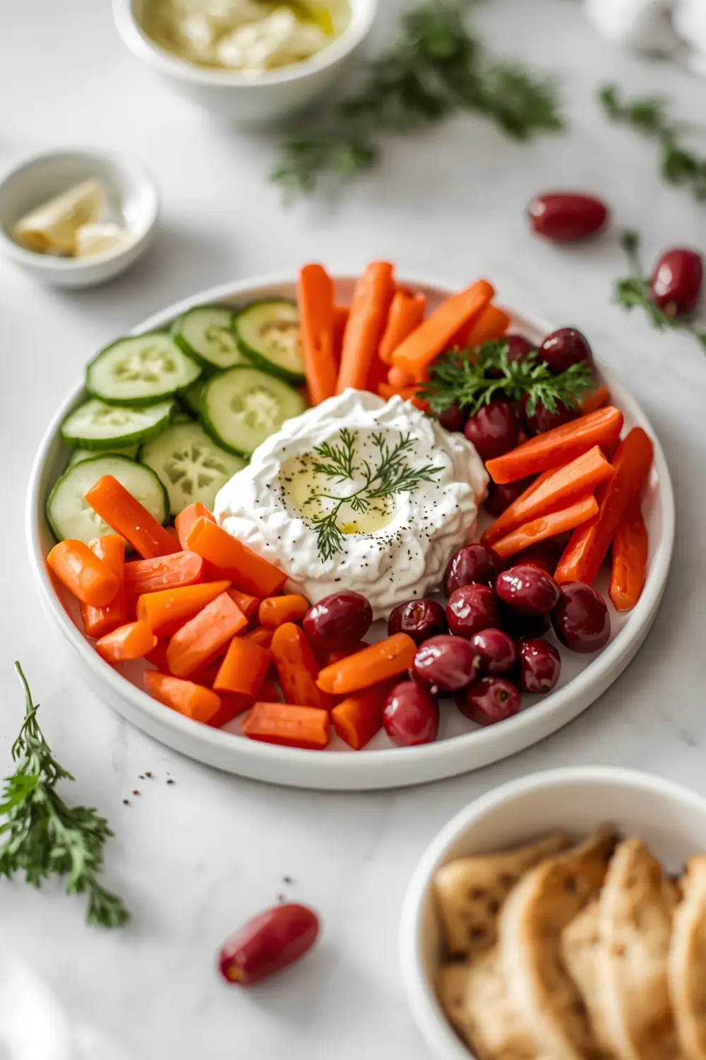 homemade tzatziki veggie platter