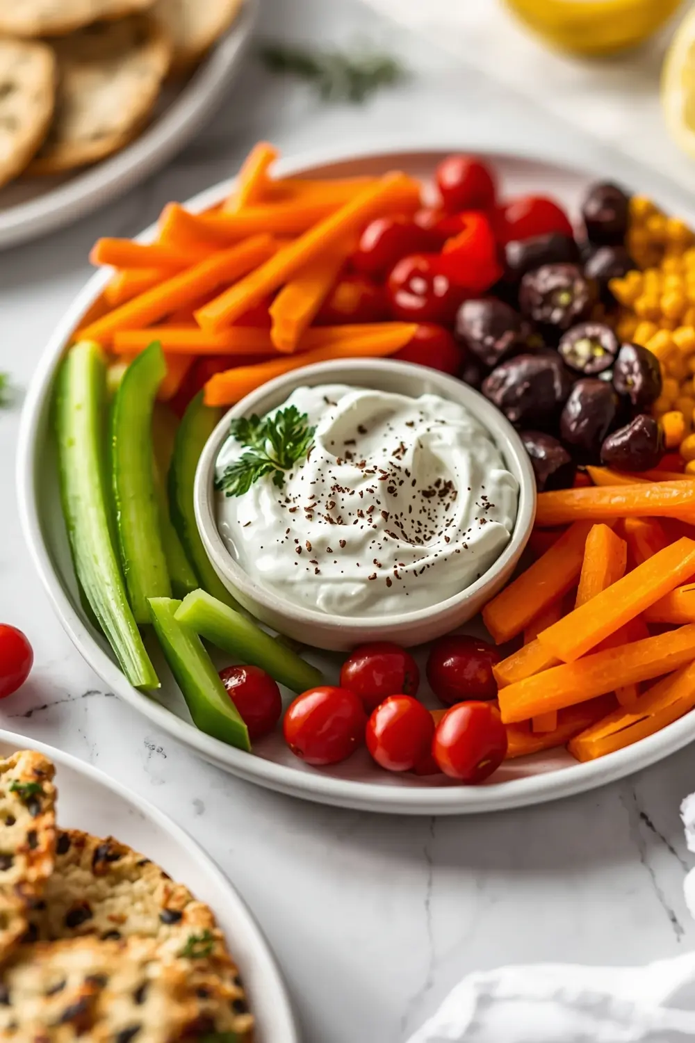 homemade tzatziki veggie platter