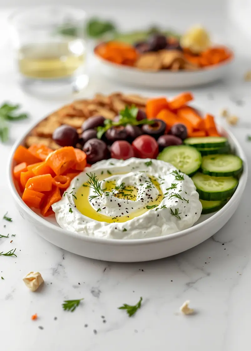 homemade tzatziki veggie platter ready to serve