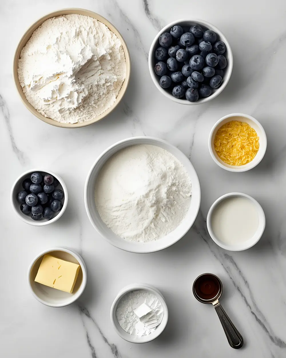 Ingredients for lemon blueberry bundt cake