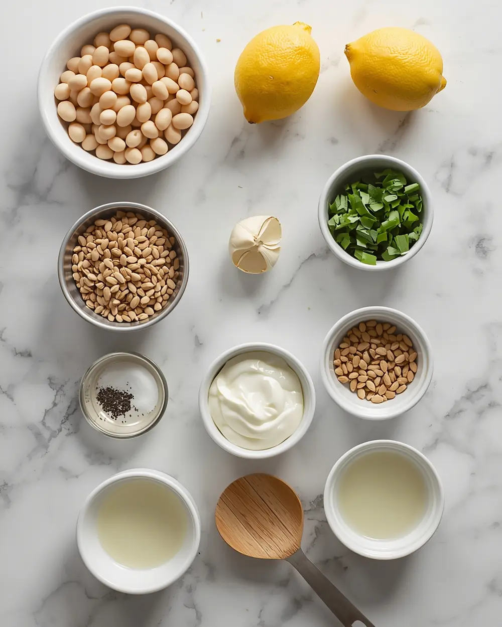 Ingredients for lemon herb white bean dip