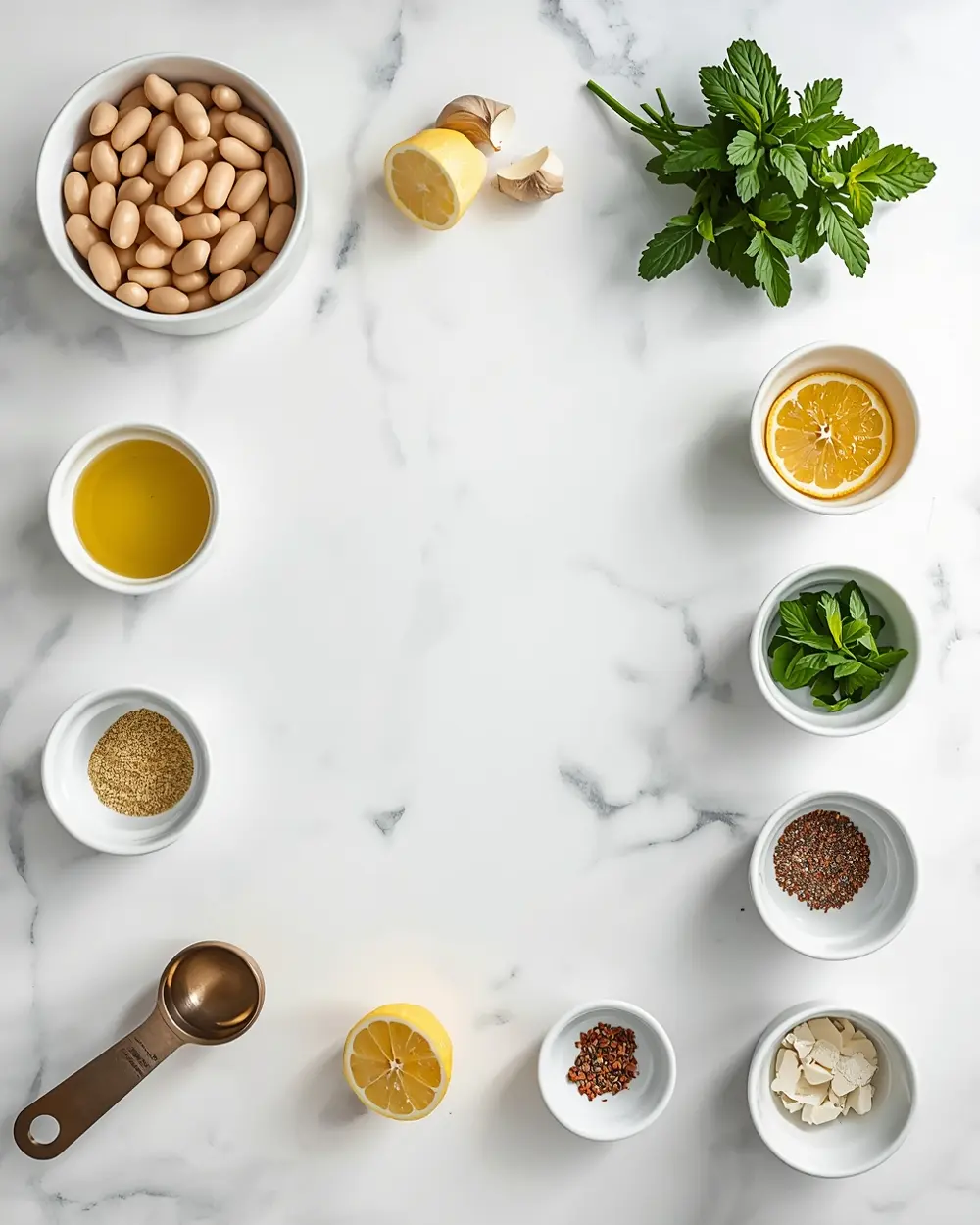 Ingredients for lemon herb white bean dip