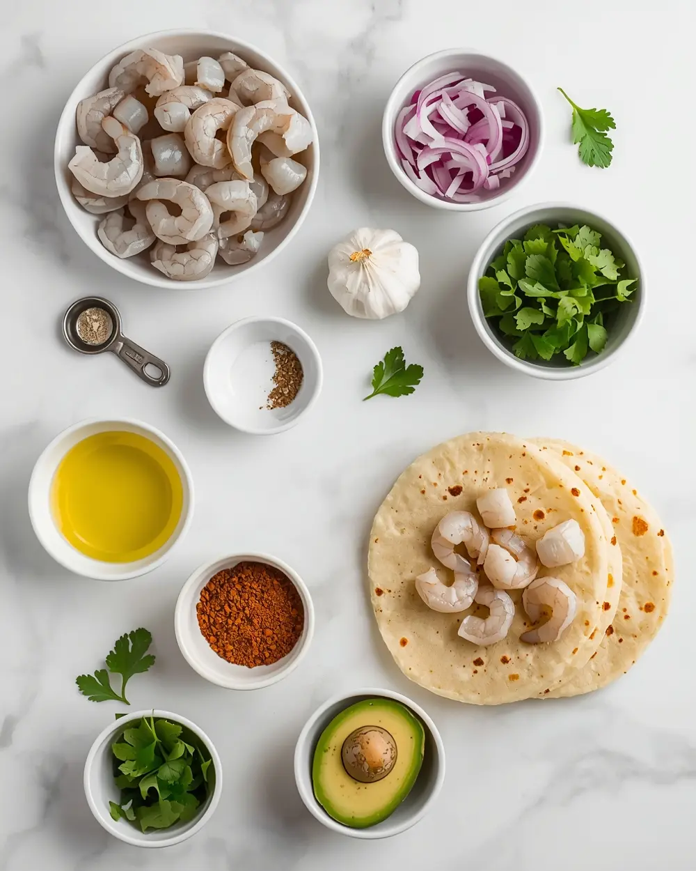 Ingredients for mini shrimp tacos corn tortilla