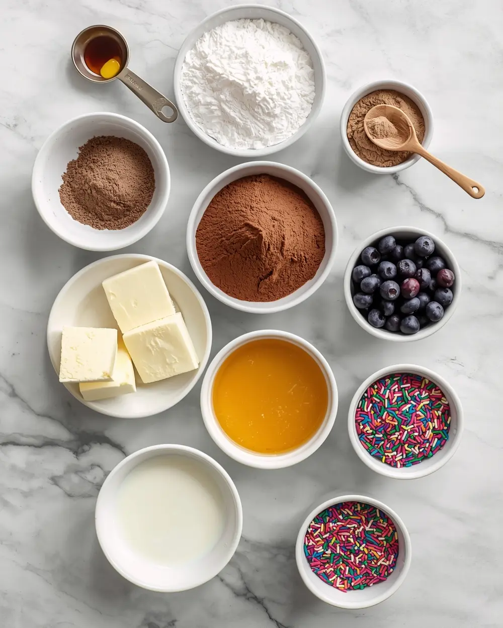 Ingredients for patriotic brownie ice cream sandwiches
