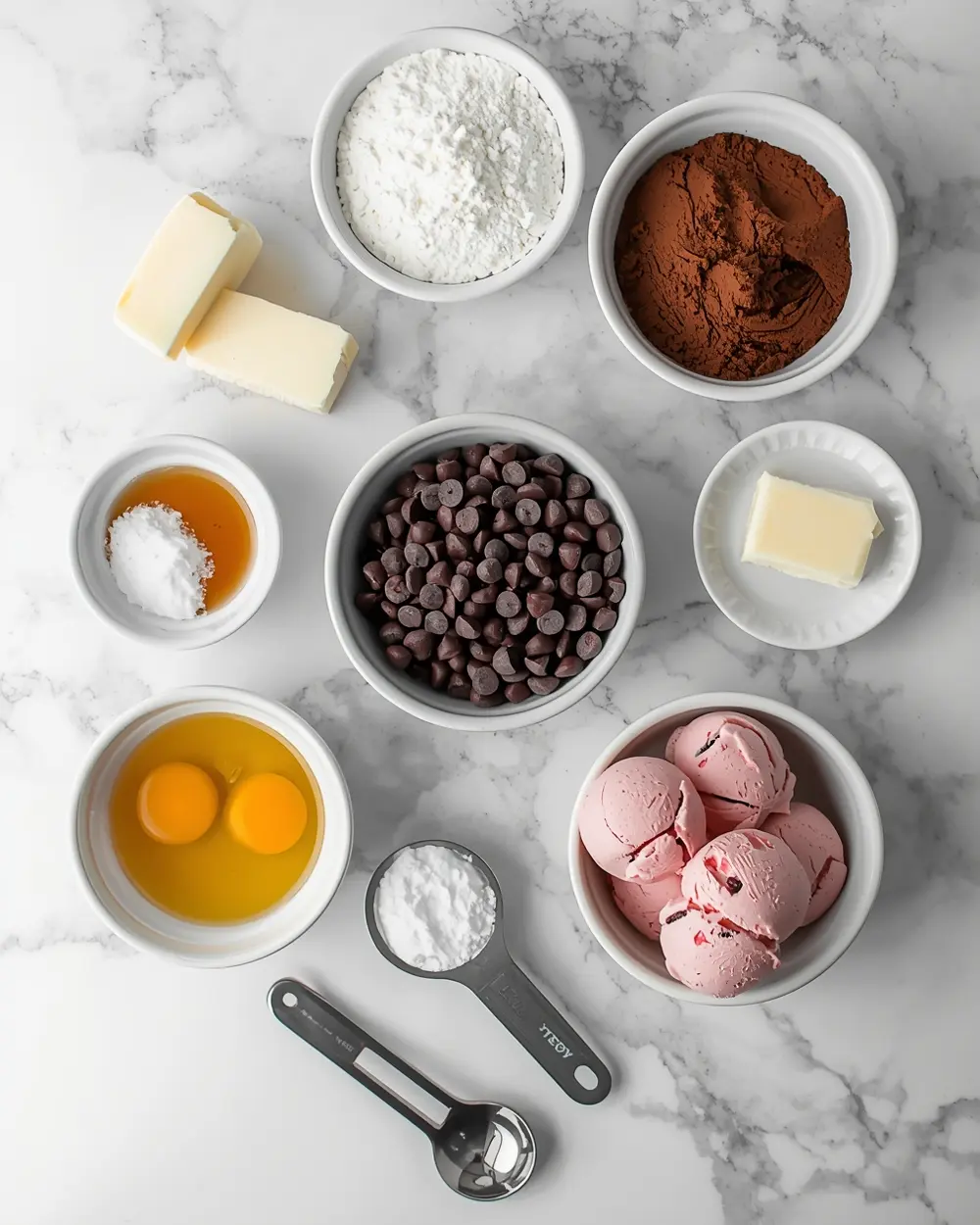 Ingredients for patriotic brownie ice cream sandwiches