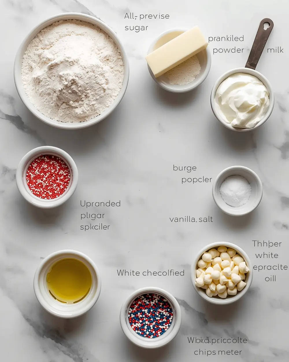 Ingredients for patriotic cake pops 4th july