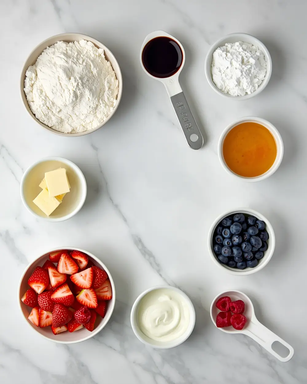 Ingredients for patriotic fruit tart elegant