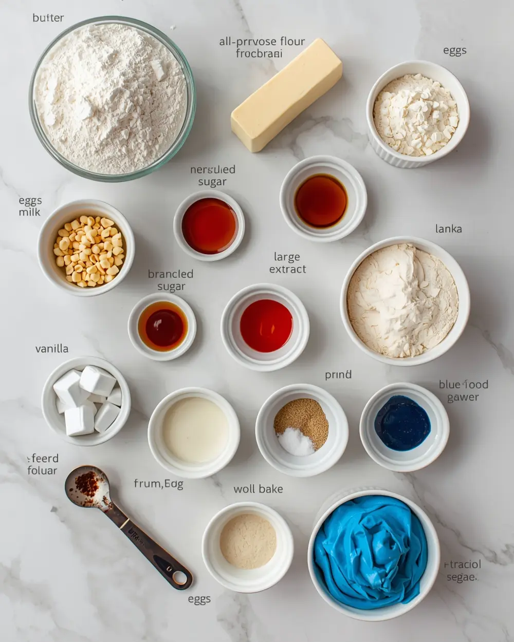 Ingredients for patriotic pull apart cupcake cake