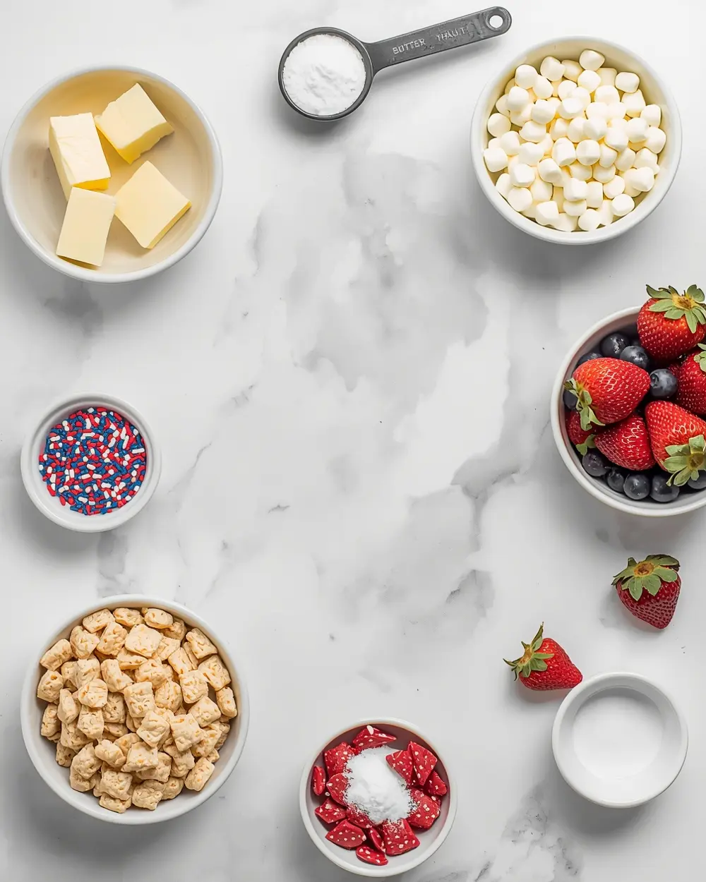 Ingredients for patriotic rice krispie treats
