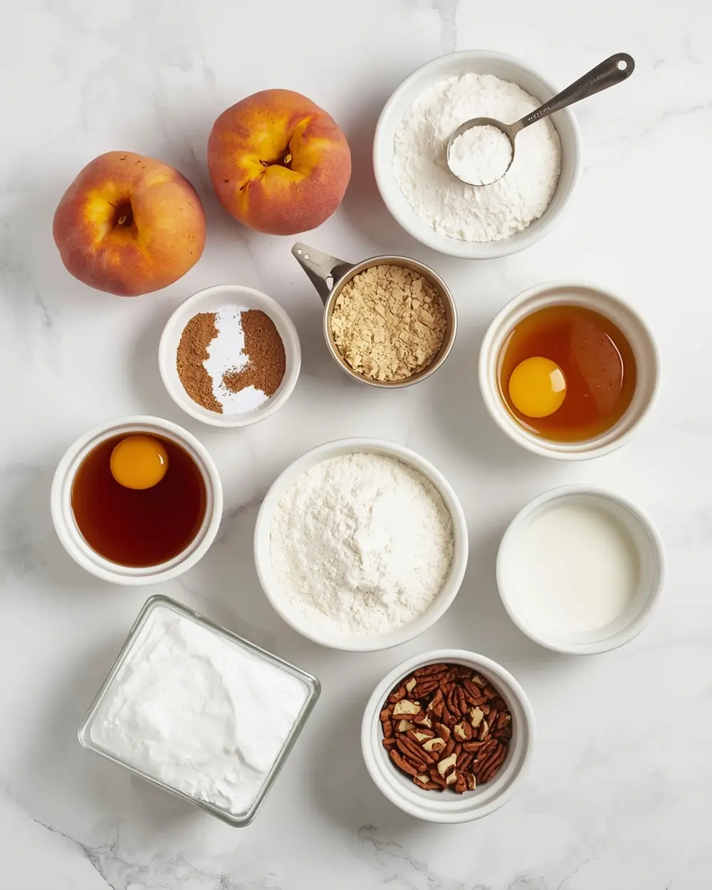 Ingredients for peach cobbler cast iron