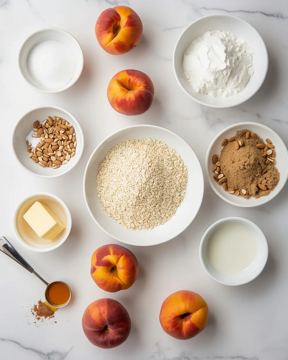 Ingredients for peach crumble fresh summer