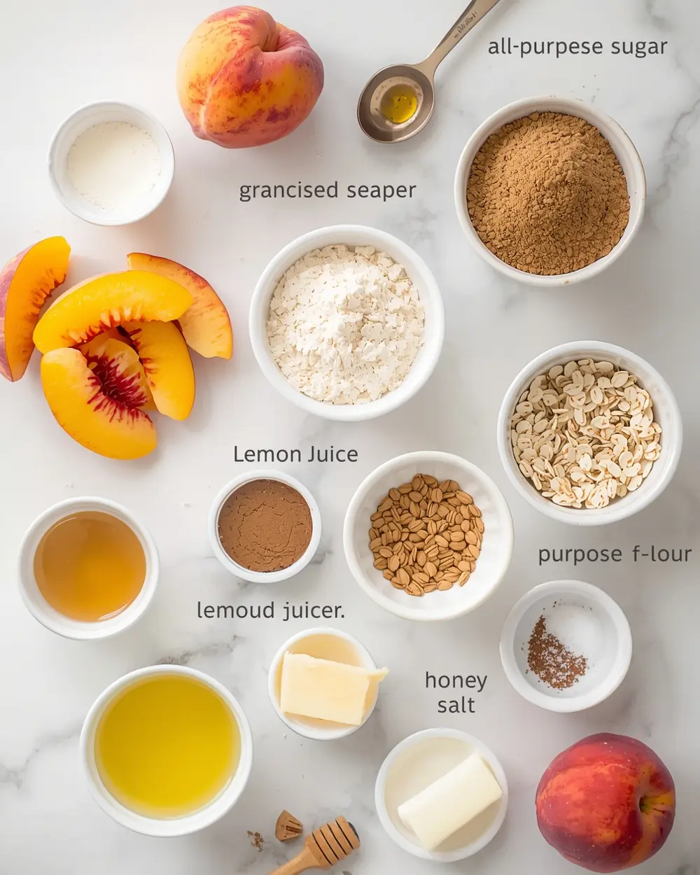 Ingredients for peach crumble fresh summer