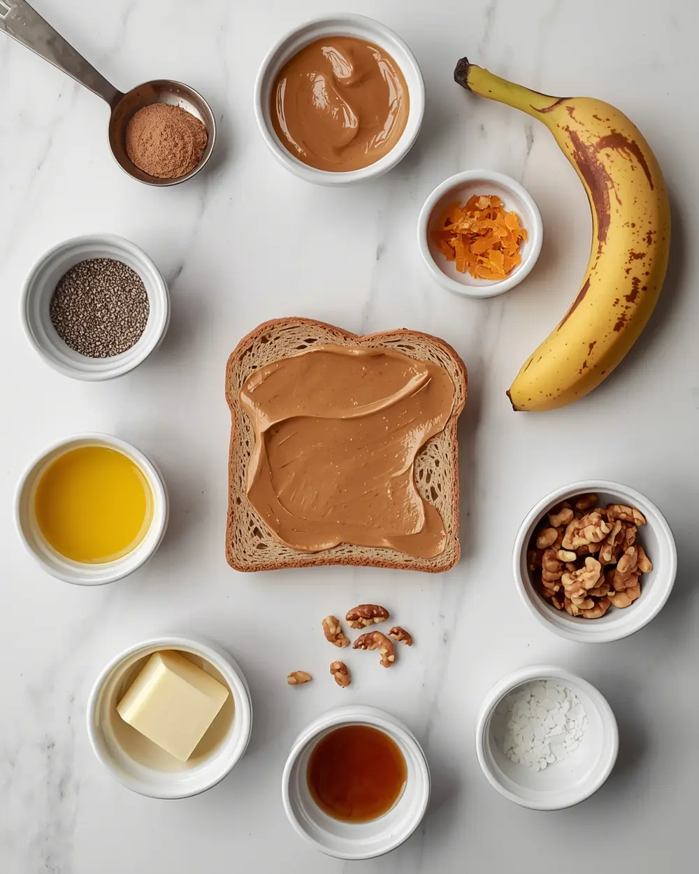 Ingredients for peanut butter banana toast