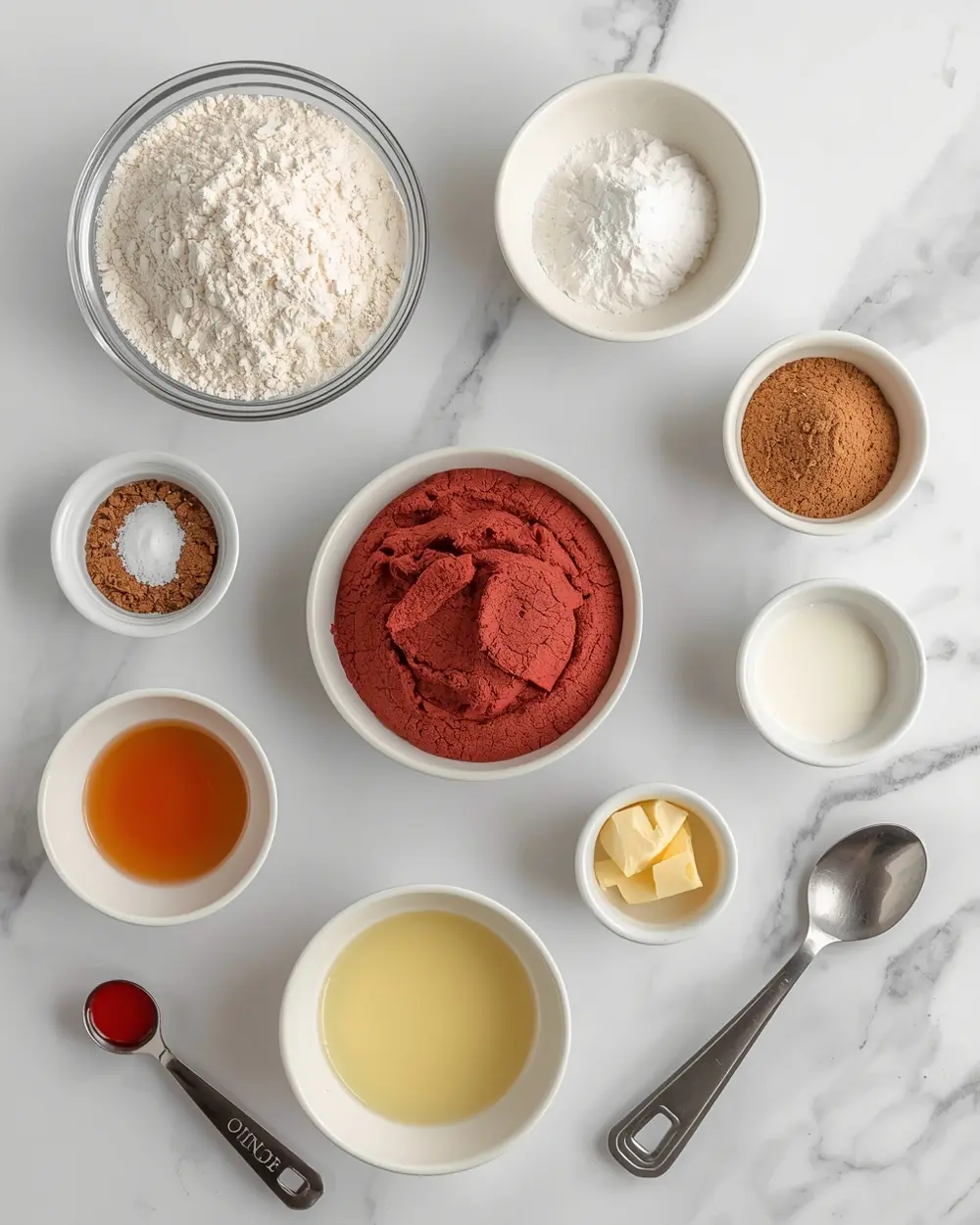 Ingredients for red velvet cupcakes patriotic