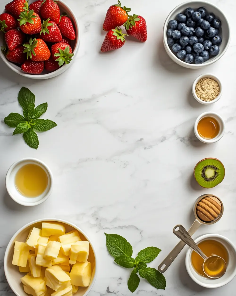 Ingredients for red white blue fruit skewers