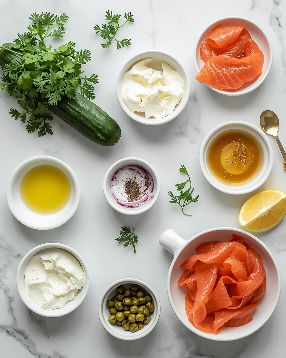 Ingredients for smoked salmon cucumber bites