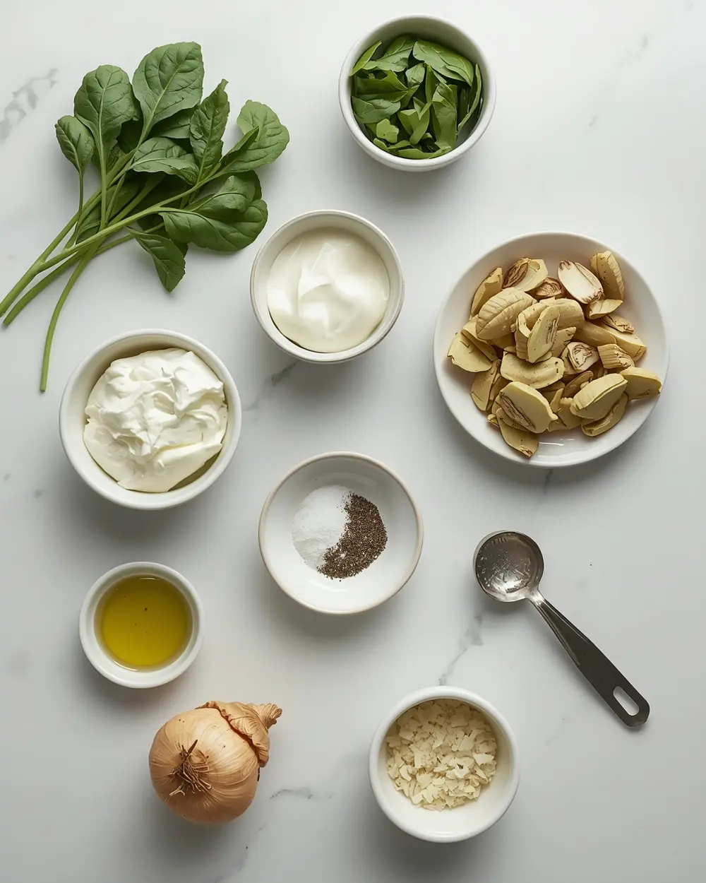 Ingredients for spinach artichoke dip classic