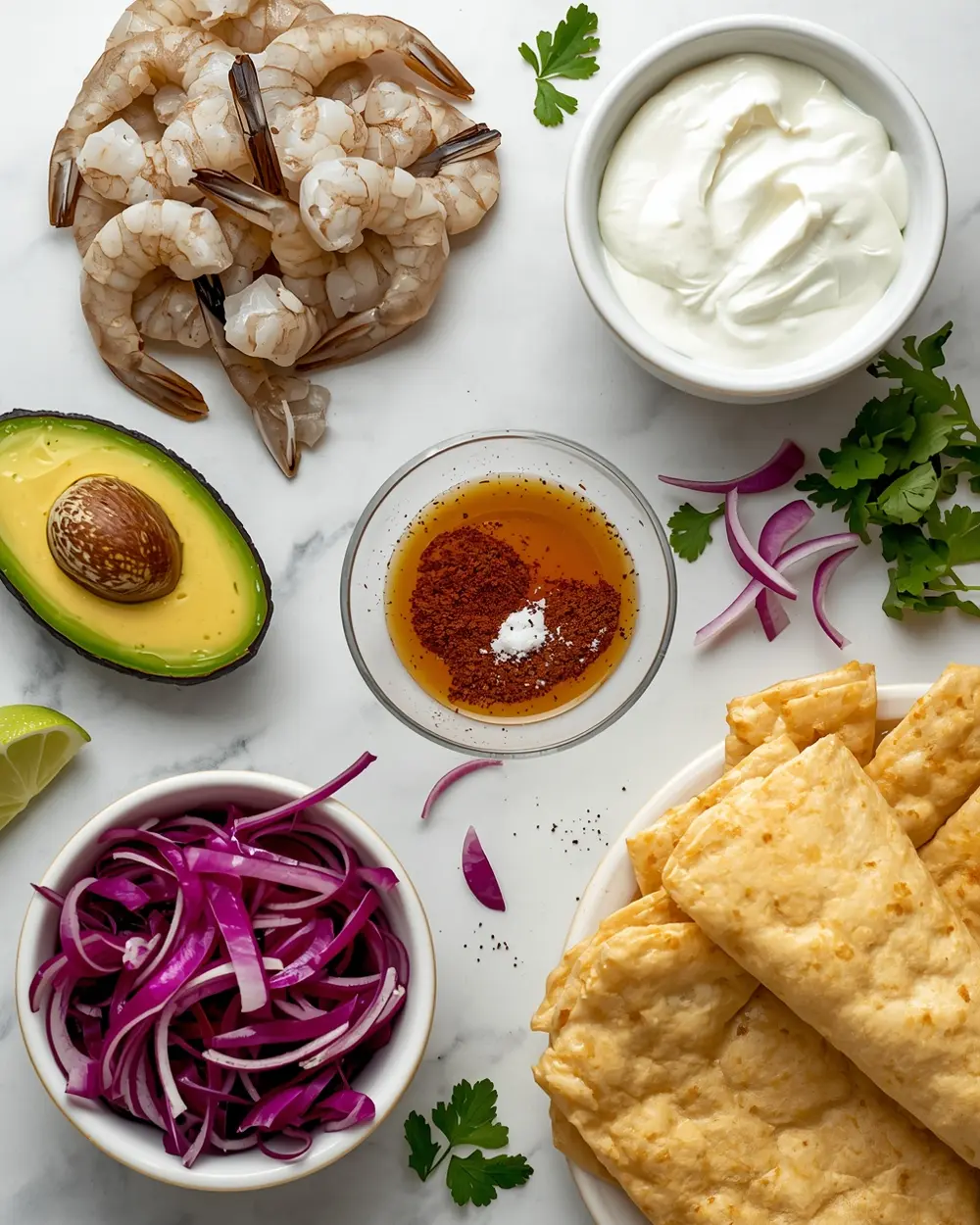 Ingredients for spring shrimp tacos