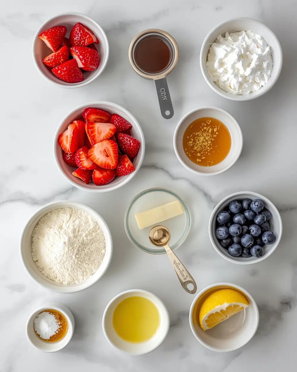 Ingredients for strawberry blueberry clafoutis