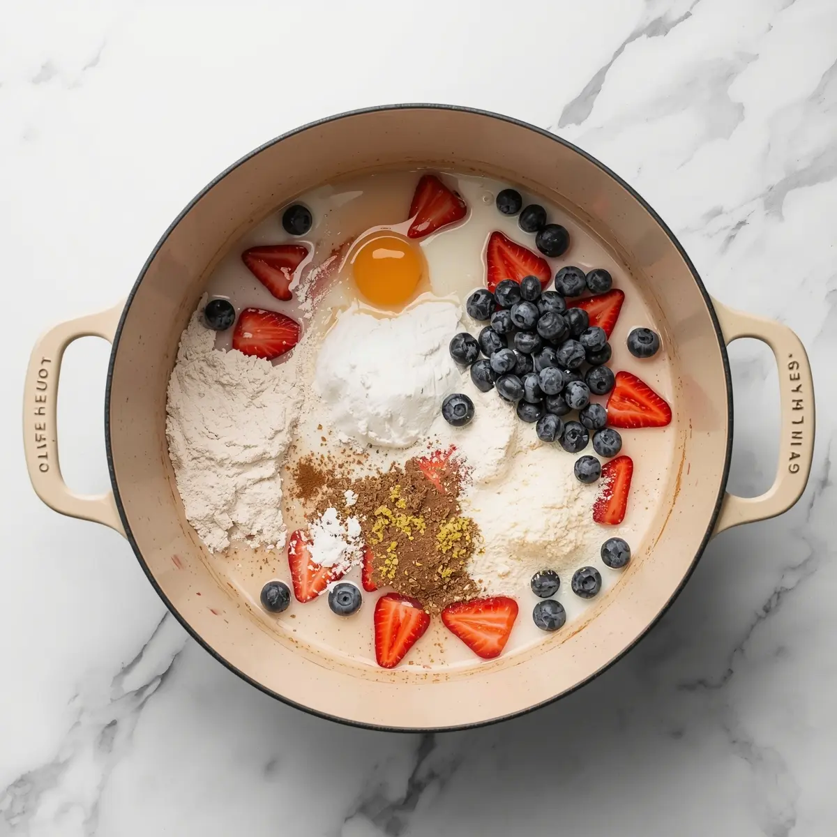 Cooking instructions for strawberry blueberry clafoutis