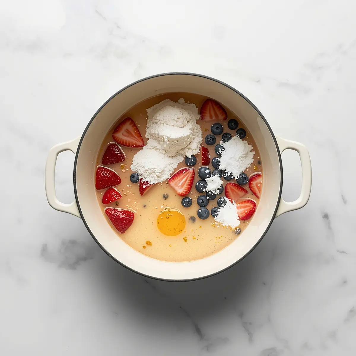 Cooking instructions for strawberry blueberry clafoutis