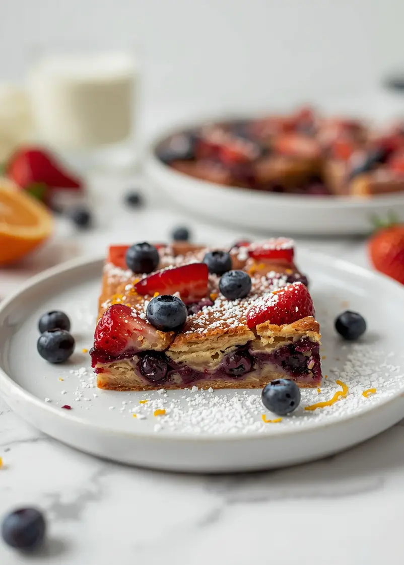 strawberry blueberry clafoutis ready to serve