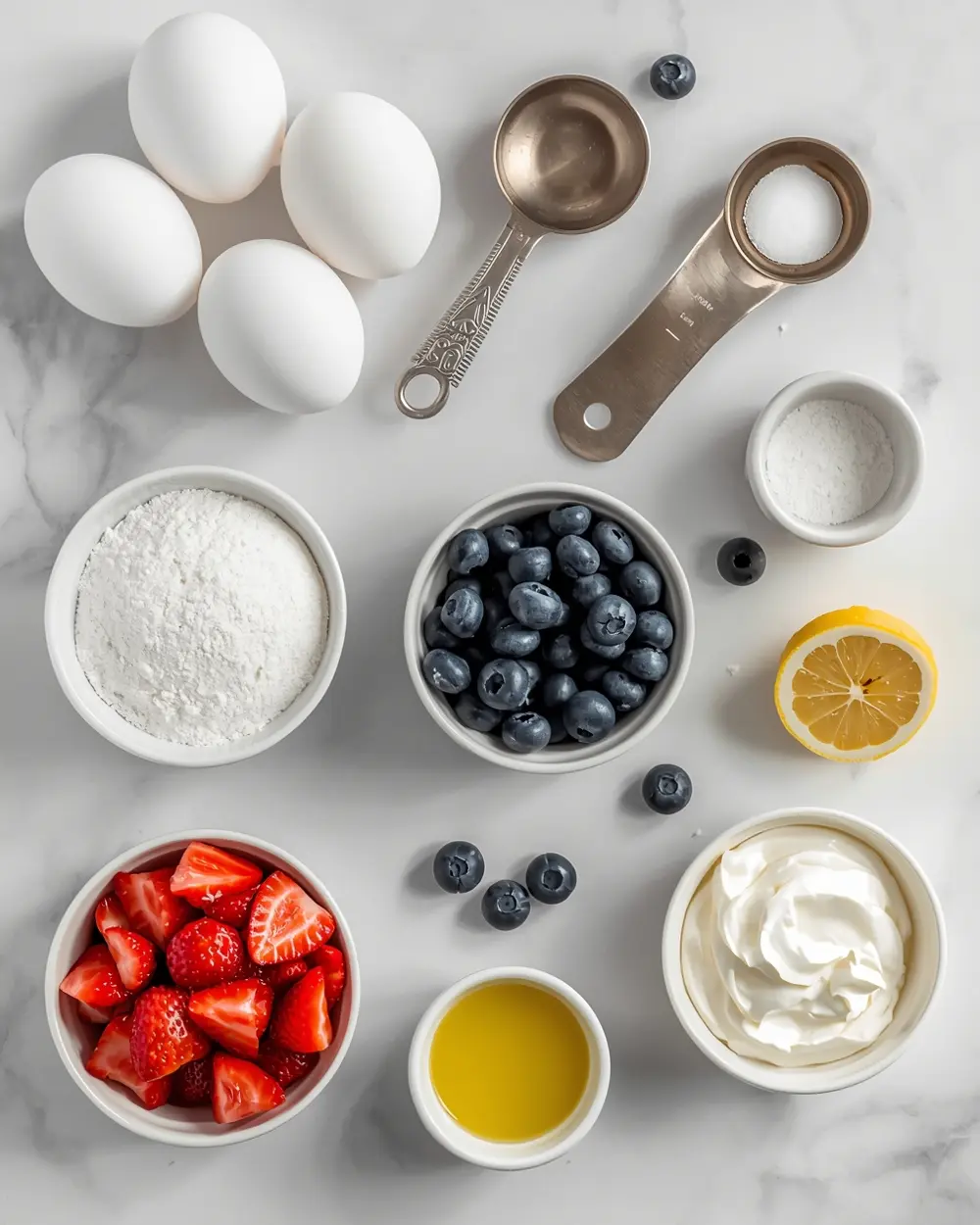 Ingredients for strawberry blueberry pavlova